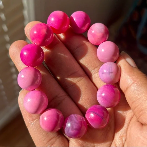 Pink Agate Crystal Bracelet 16mm - Picture 4 of 11